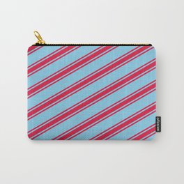 [ Thumbnail: Sky Blue & Crimson Colored Lines/Stripes Pattern Carry-All Pouch ]