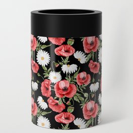 Daisy and Poppy Seamless Pattern on Black Background Can Cooler