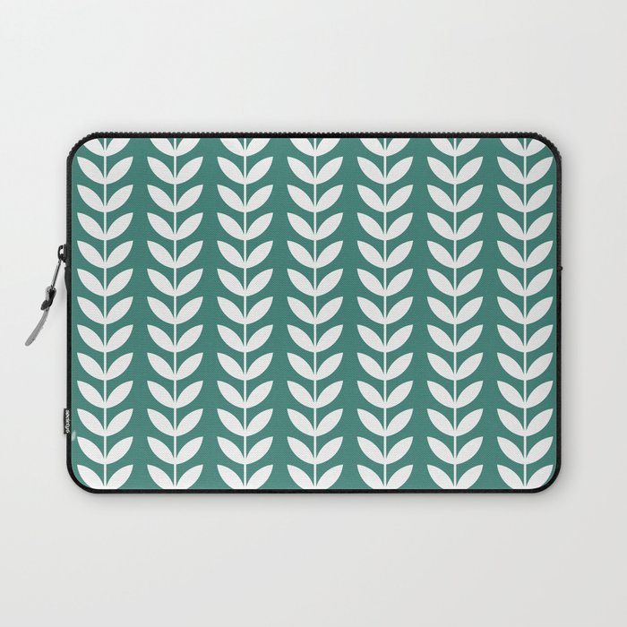 Green Blue and White Scandinavian leaves pattern Laptop Sleeve