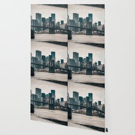 New York City Manhattan skyline and Brooklyn Bridge Wallpaper