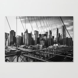 Brooklyn Bridge and Manhattan skyline in New York City black and white Canvas Print