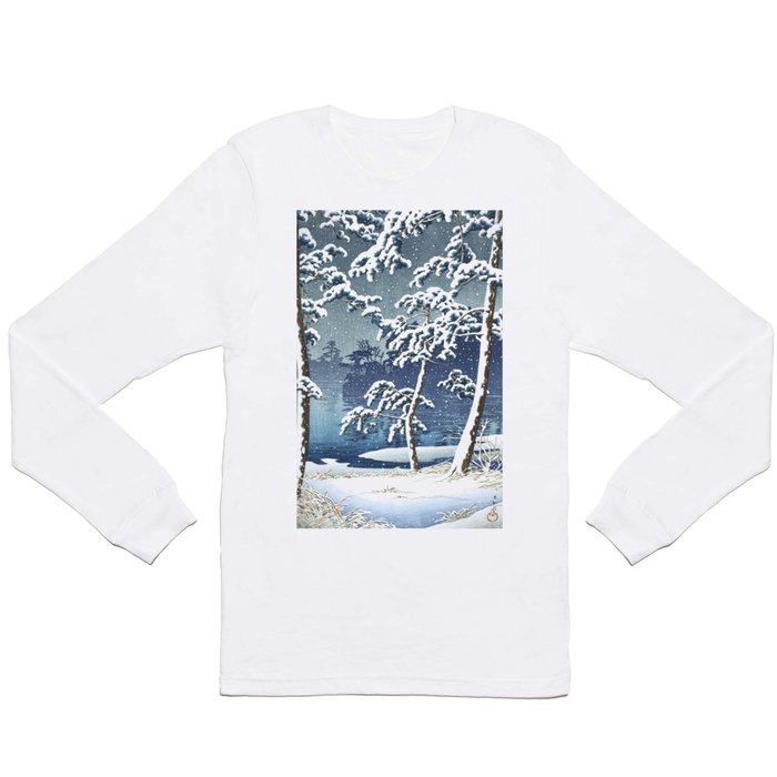 Hasui Kawase, Senzoku Pond In Snow - Vintage Japanese Woodblock Print Art Long Sleeve T Shirt