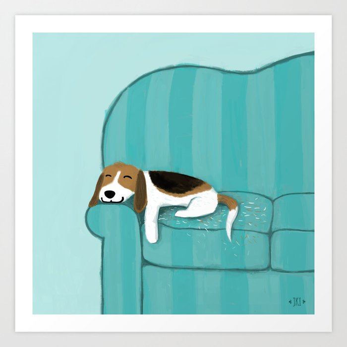 Happy Couch Beagle | Cute Sleeping Dog Art Print