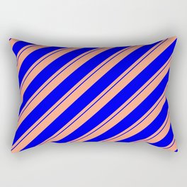 [ Thumbnail: Light Salmon and Blue Colored Stripes Pattern Rectangular Pillow ]