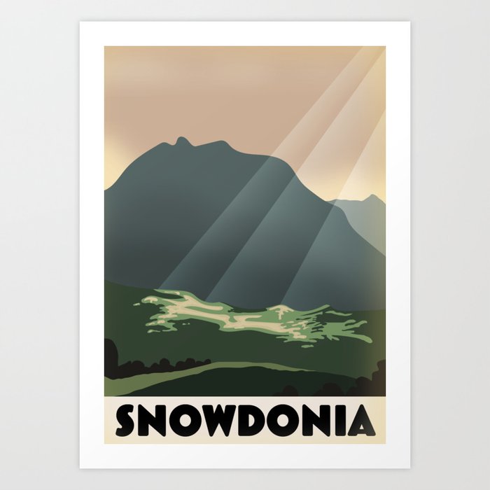 Snowdonia Wales vintage style travel poster. Art Print