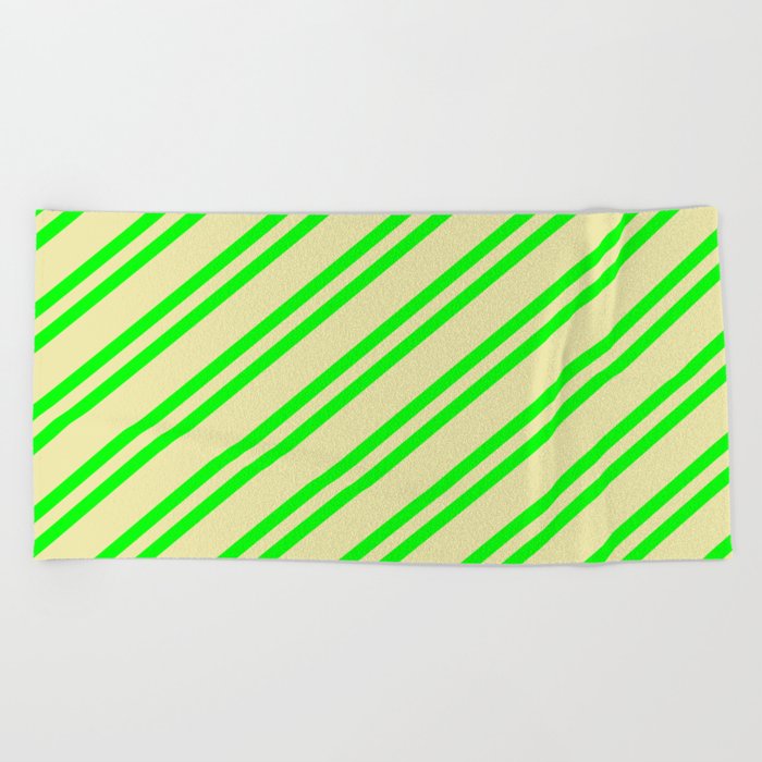 Lime and Pale Goldenrod Colored Pattern of Stripes Beach Towel