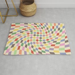 Colorful Checkered Swirl Pattern Area & Throw Rug
