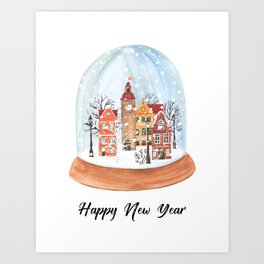 snow globe happy new year Art Print