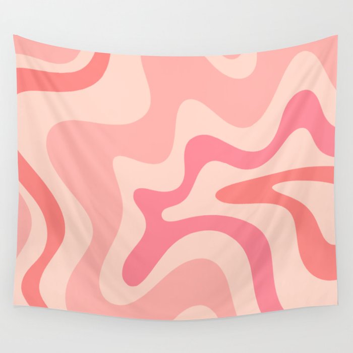 Retro Liquid Swirl Abstract Pattern Square In Blush Pink Tones Wall Tapestry