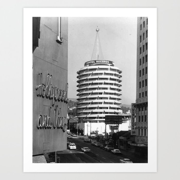 Capital Records Building, Los Angeles, California black and white photograph / black and white photography Art Print