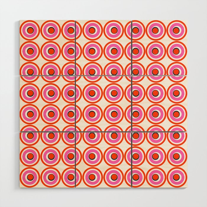 Modern Geometric Abstract Circles Pink and Red Wood Wall Art
