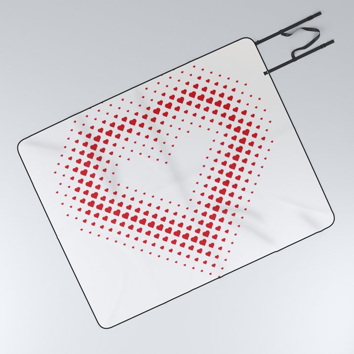 Heart Shape Halftone Dot Red Heart Pattern Picnic Blanket