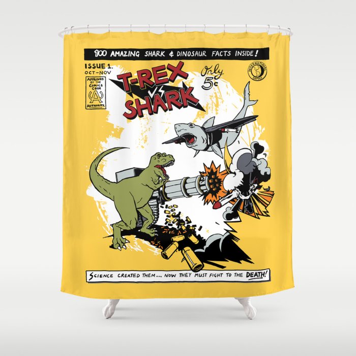 T Rex Vs Shark Shower Curtain By Origamicupcake Society6