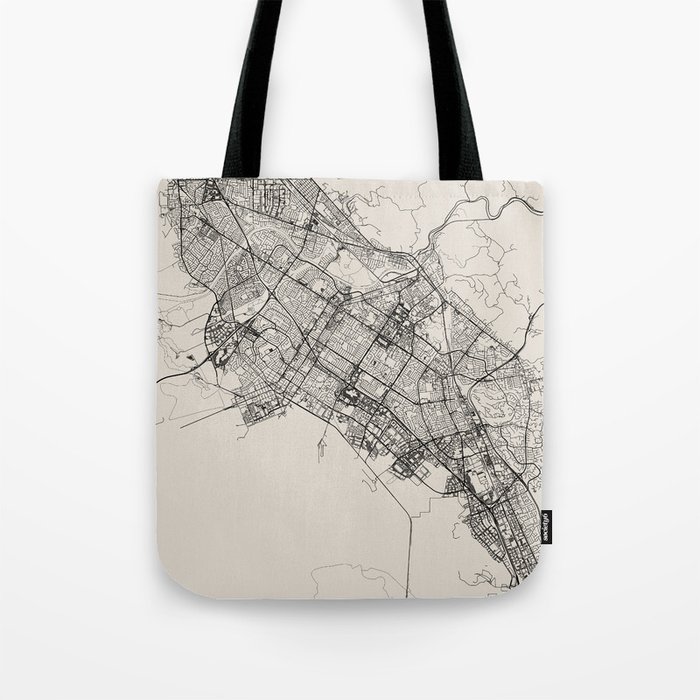 USA, Fremont Black&White City Map Tote Bag