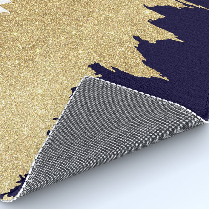 Modern navy blue white faux gold glitter brushstrokes Rug by pink_water