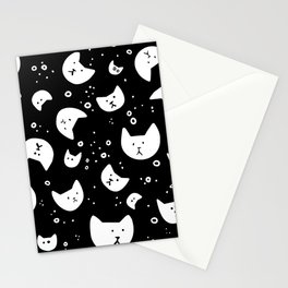 Cat heads floating on a black background Stationery Card