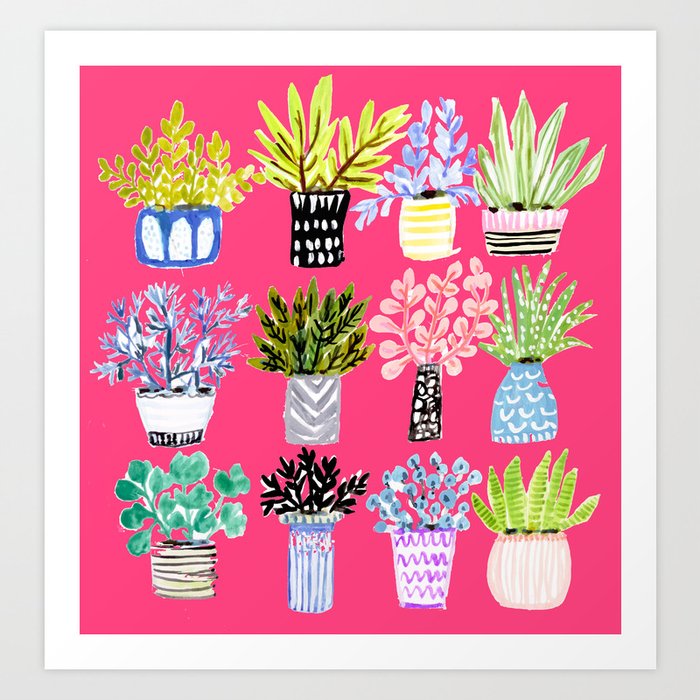 Pink Potted Plants Art Print