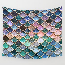 Multicolor Pink And Aqua Mermaid Scales - Beautiful Abstract Glitter Pattern  Wall Tapestry