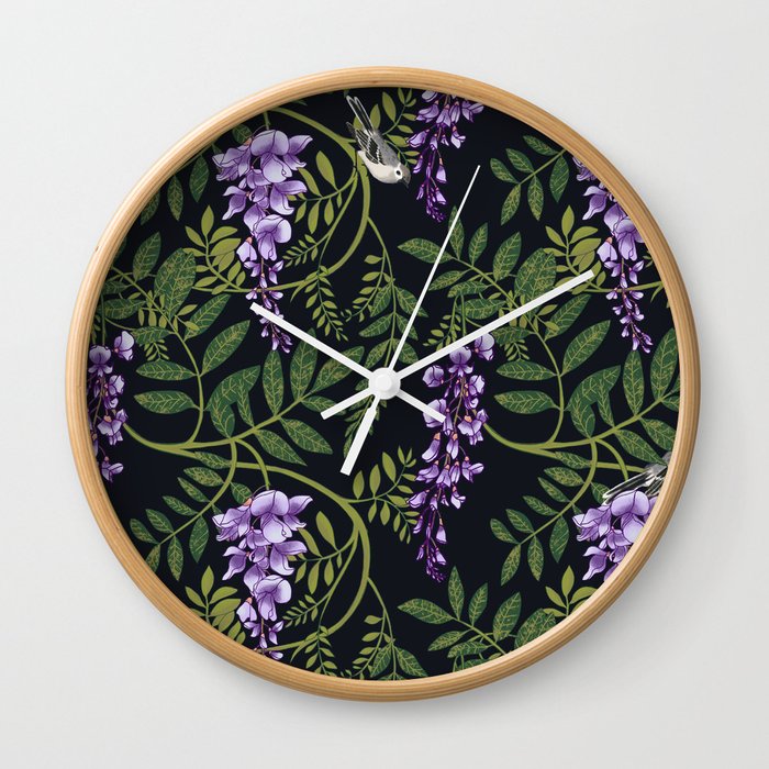wisteria_birds Wall Clock