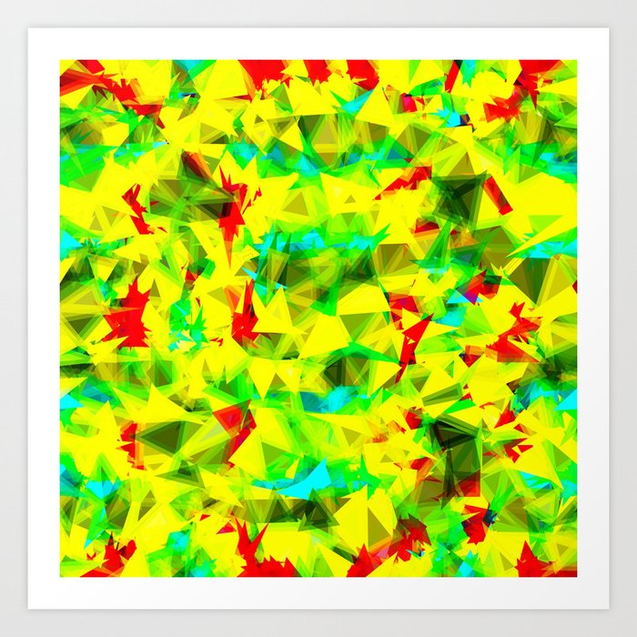 Psychedelic Geometric Triangle Abstract Pattern In Green Yellow Blue Red Art Print By Timla Society6
