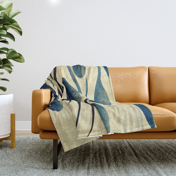 Minimal Abstract Drops of Water in Japanese Style Illustration Throw Blanket