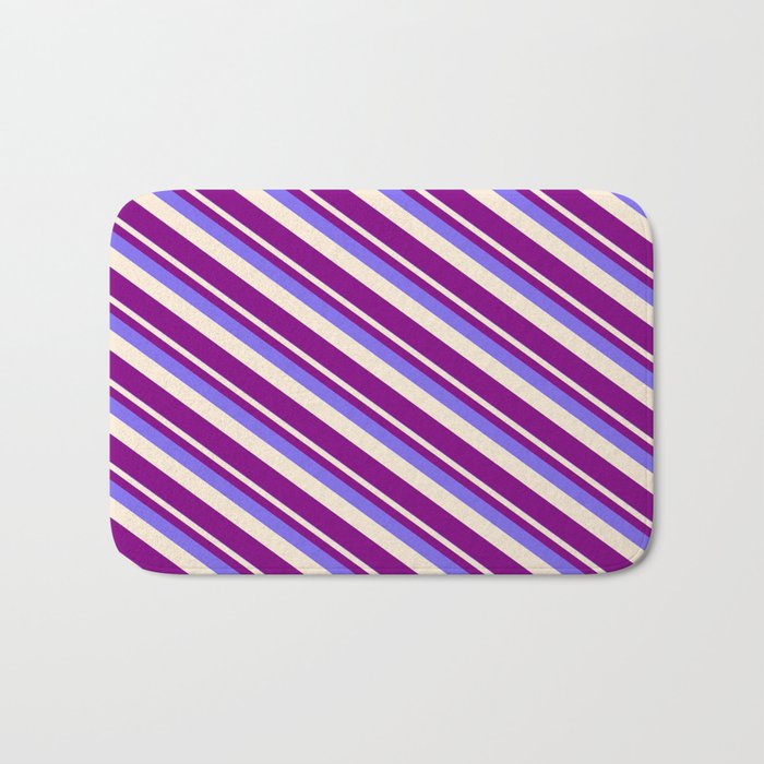 Medium Slate Blue, Beige & Purple Colored Stripes/Lines Pattern Bath Mat