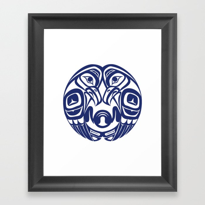 Double raven circle pacific northwest formline salish haida eagle moon Framed Art Print