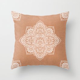 Modern boho terracotta floral mandala oriental pattern Throw Pillow