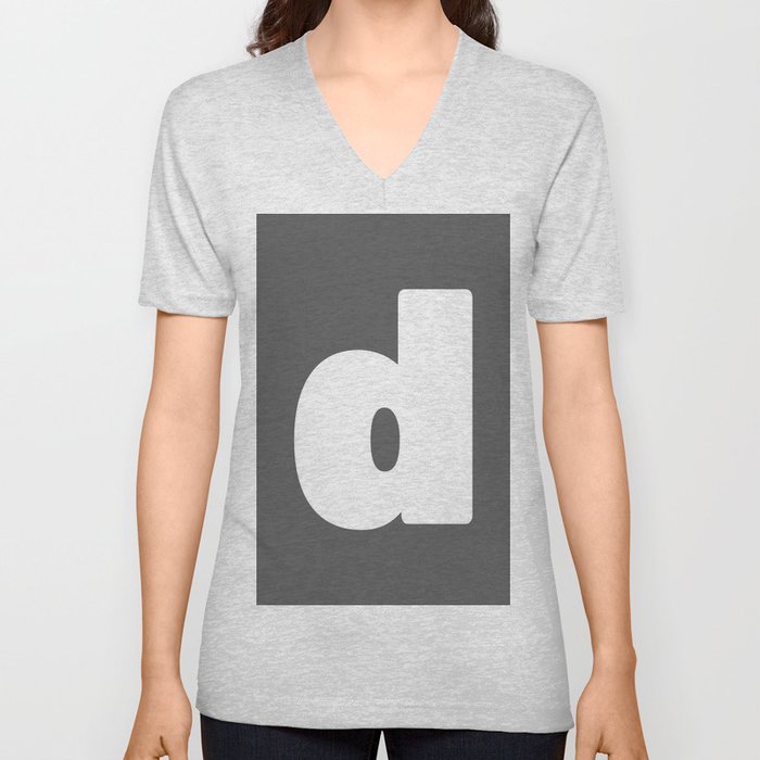 d (White & Grey Letter) V Neck T Shirt