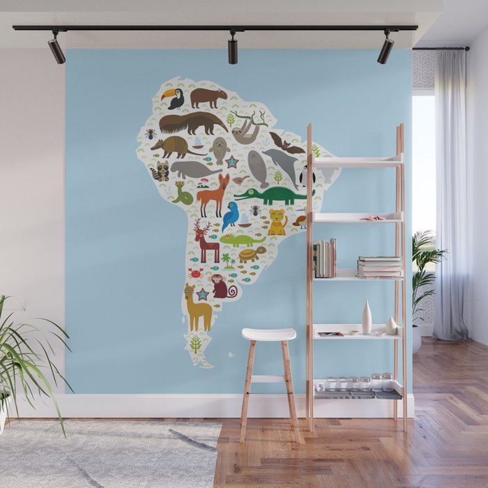 South America Sloth Anteater Toucan Lama Bat Fur Seal Armadillo Boa South America Sloth Anteater Toucan Lama Bat Fur Seal Armadillo Boa Manatee Monkey Dolphin Wall Mural