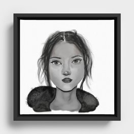 Pretty girl in fluffy coat Framed Canvas