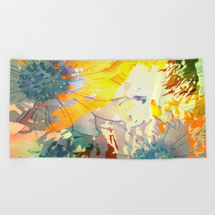 Warm Floral Abstract Beach Towel