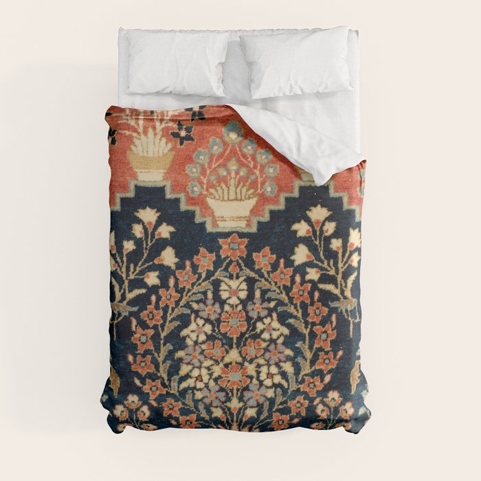 Kashan Poshti Antique Central Persian Rug Print Duvet Cover by Vicky