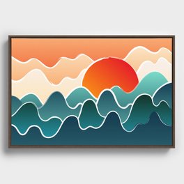 Serene Waves and The Sun Abstract Nature Art III Framed Canvas