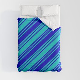 [ Thumbnail: Blue & Dark Turquoise Colored Stripes/Lines Pattern Duvet Cover ]