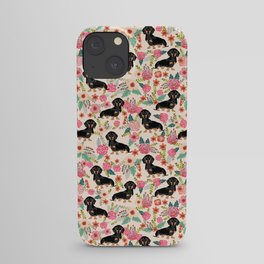 Doxie Florals - vintage doxie and florals gifts for dog lovers, dachshund decor, black and tan doxie iPhone Case
