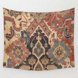 Geometric Leaves I // 18th Century Distressed Red Blue Green Colorful Ornate Accent Rug Pattern Wall Tapestry
