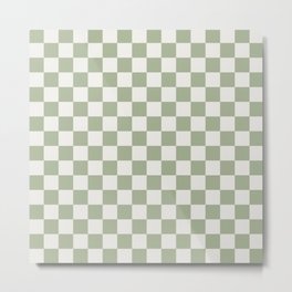 Checkerboard Check Checkered Pattern in Sage Green and Off White Metal Print