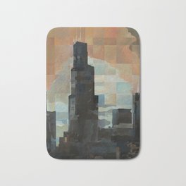 Sears at Sunrise Bath Mat | Painting, Searstower, Architecture, Chicago, Buildings, Landscape, Downtown, Acrylic, Willistower, Curated 