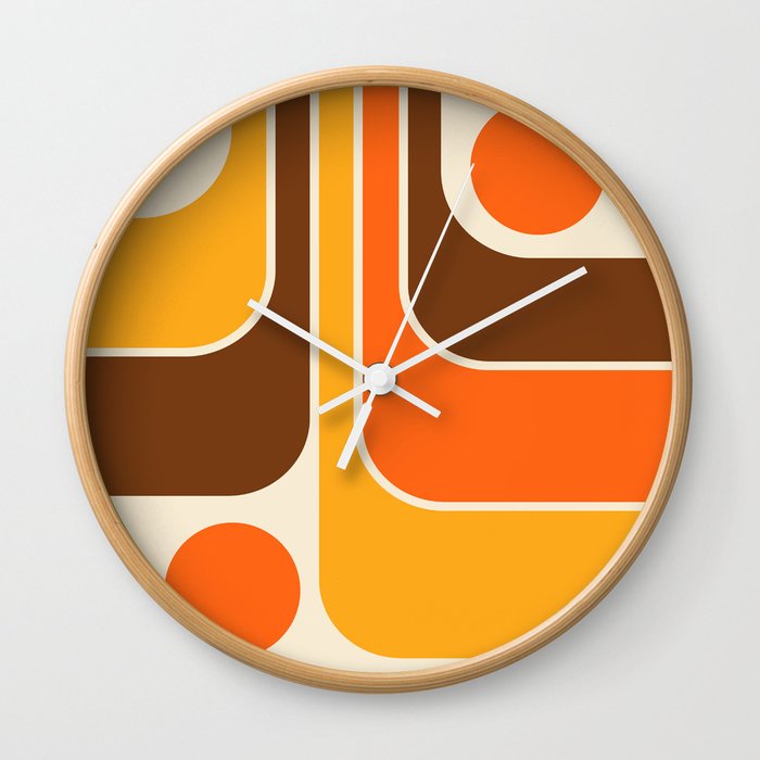 Retro 70s Style Geometric Design 664 Autumn Orange Yellow and Brown Wall Clock