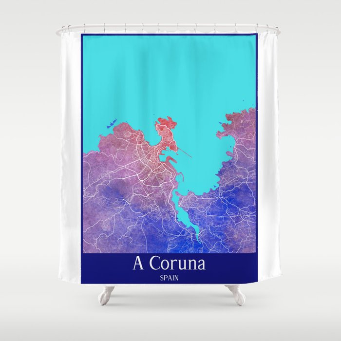 A Coruna Watercolor Map Shower Curtain