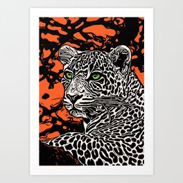 White Cheetah Linocut Art Print