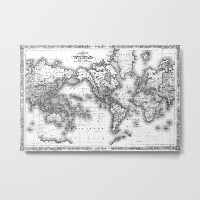 Black and White World Map (1864) 2 Metal Print