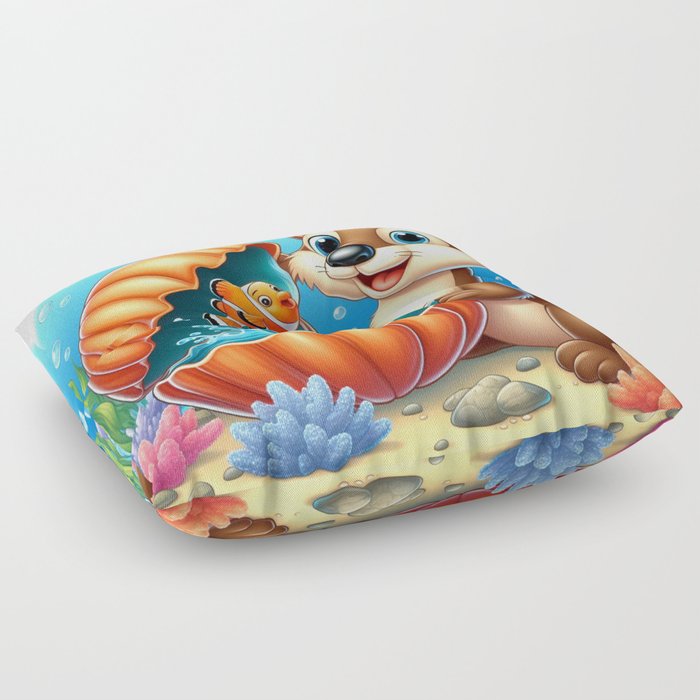 Otter and Fish Floor Pillow