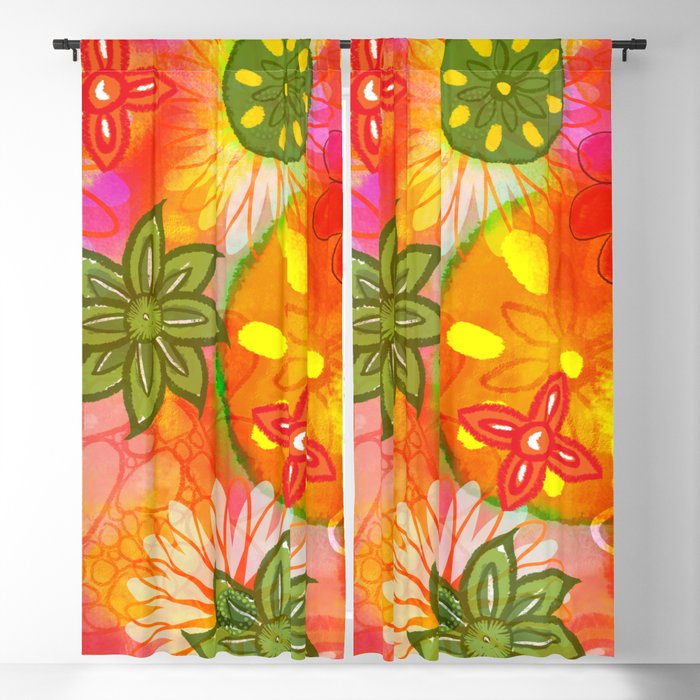 Tropical Coloured 60's Hippies Flowers Pattern Blackout Curtain