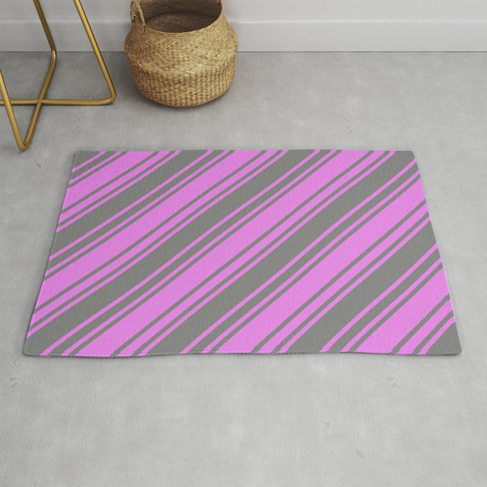 Grey & Violet Colored Striped Pattern Rug