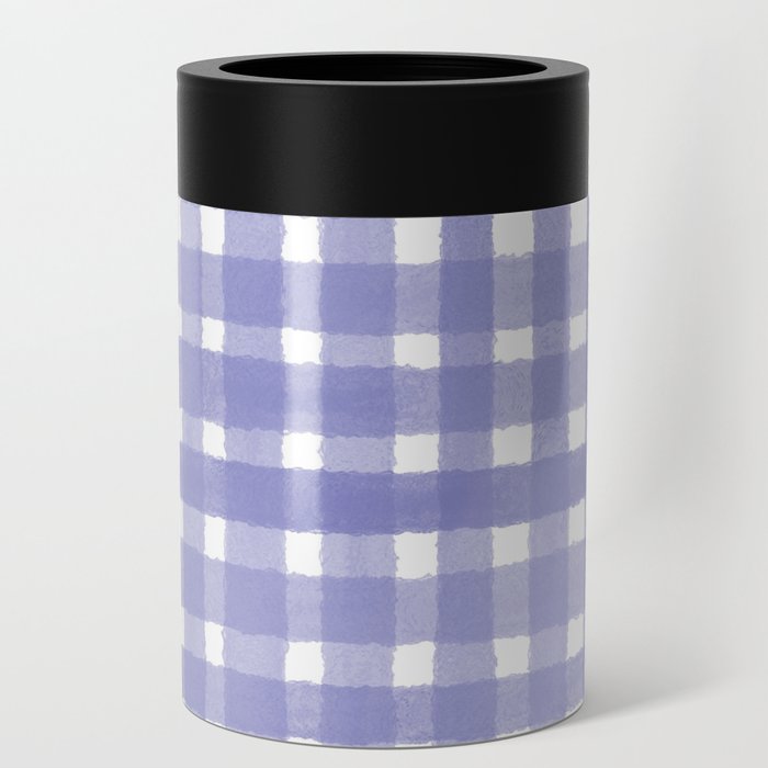 Purple Watercolour Farmhouse Style Gingham Check Can Cooler