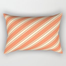 [ Thumbnail: Coral and Light Yellow Colored Stripes/Lines Pattern Rectangular Pillow ]