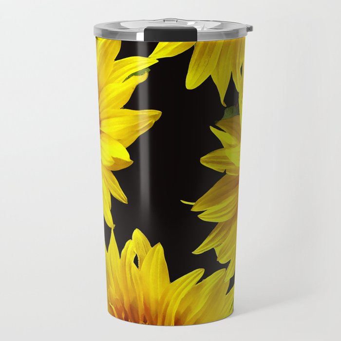 Large Sunflowers on a black background #decor #society6 #buyart Travel Mug