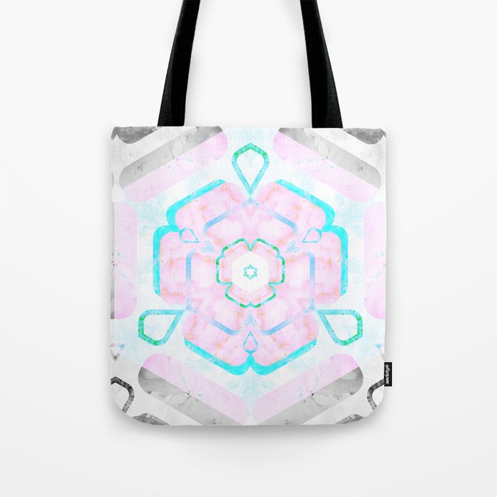 Pale Pink and Teal Viola Hybrid Flower Abstract Art Watercolor Tote Bag